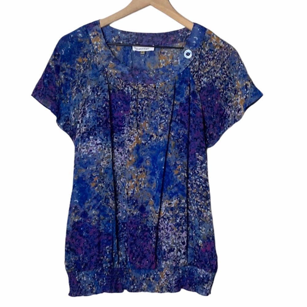Calvin Klein Multicolored Short Sleeve Blouse Med